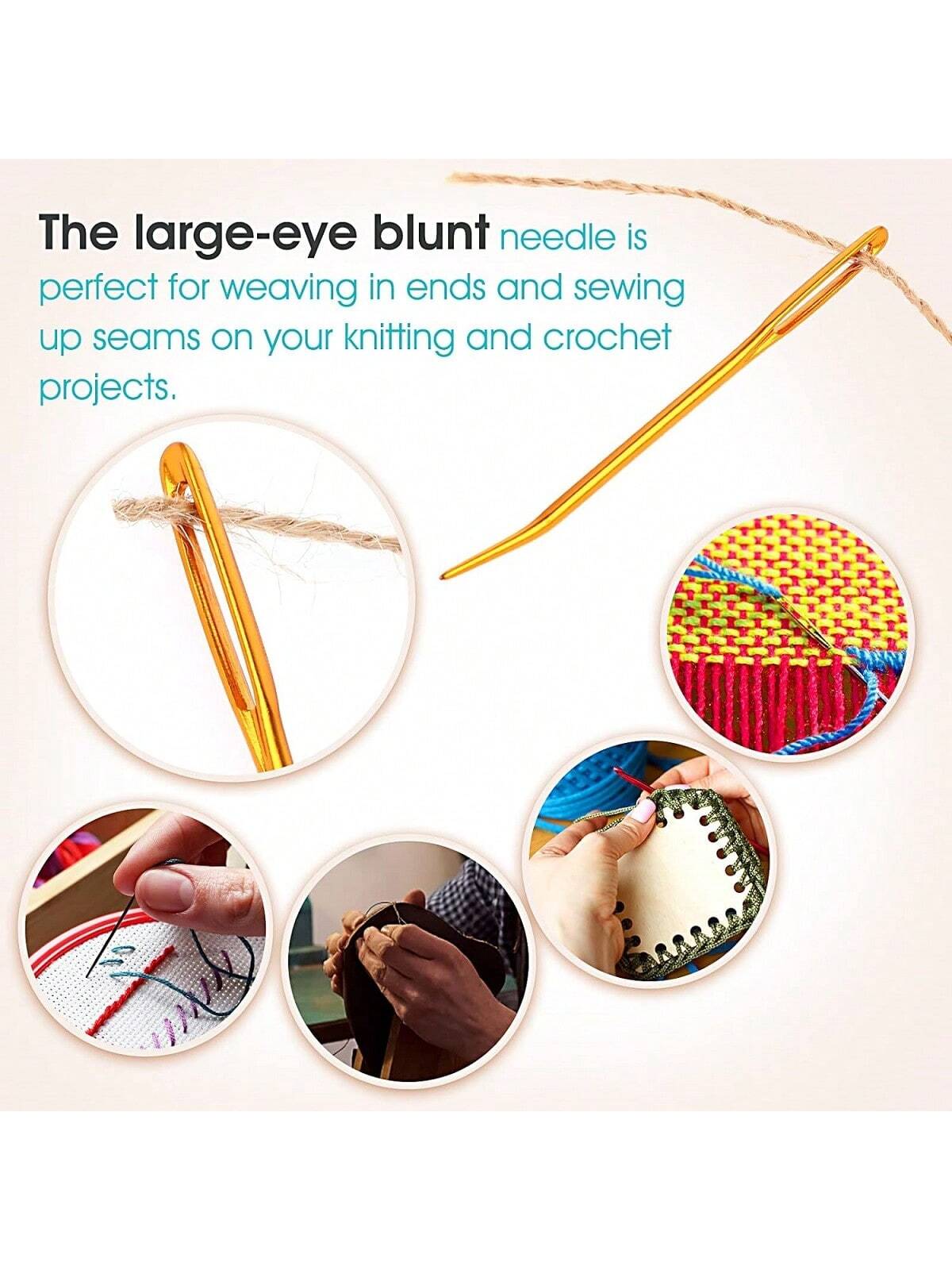 EDCUEBE7 17pcs/Set Stainless Steel Tapestry Needles (12pcs) + Colored Bent Crochet Hooks (4pcs) With 1 Storage Box For Sewing, Crocheting, DIY Knitting (All Styles & Colors Random)