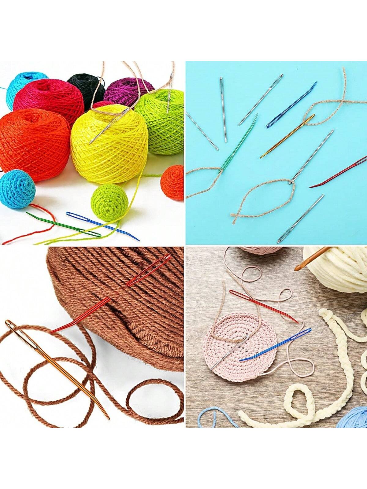 EDCUEBE7 17pcs/Set Stainless Steel Tapestry Needles (12pcs) + Colored Bent Crochet Hooks (4pcs) With 1 Storage Box For Sewing, Crocheting, DIY Knitting (All Styles & Colors Random)