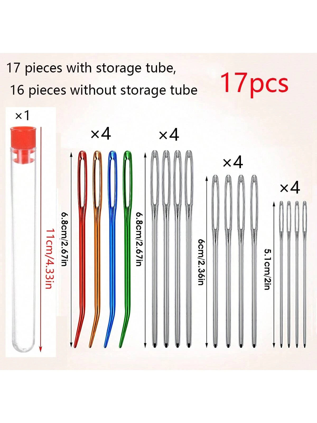 EDCUEBE7 17pcs/Set Stainless Steel Tapestry Needles (12pcs) + Colored Bent Crochet Hooks (4pcs) With 1 Storage Box For Sewing, Crocheting, DIY Knitting (All Styles & Colors Random)