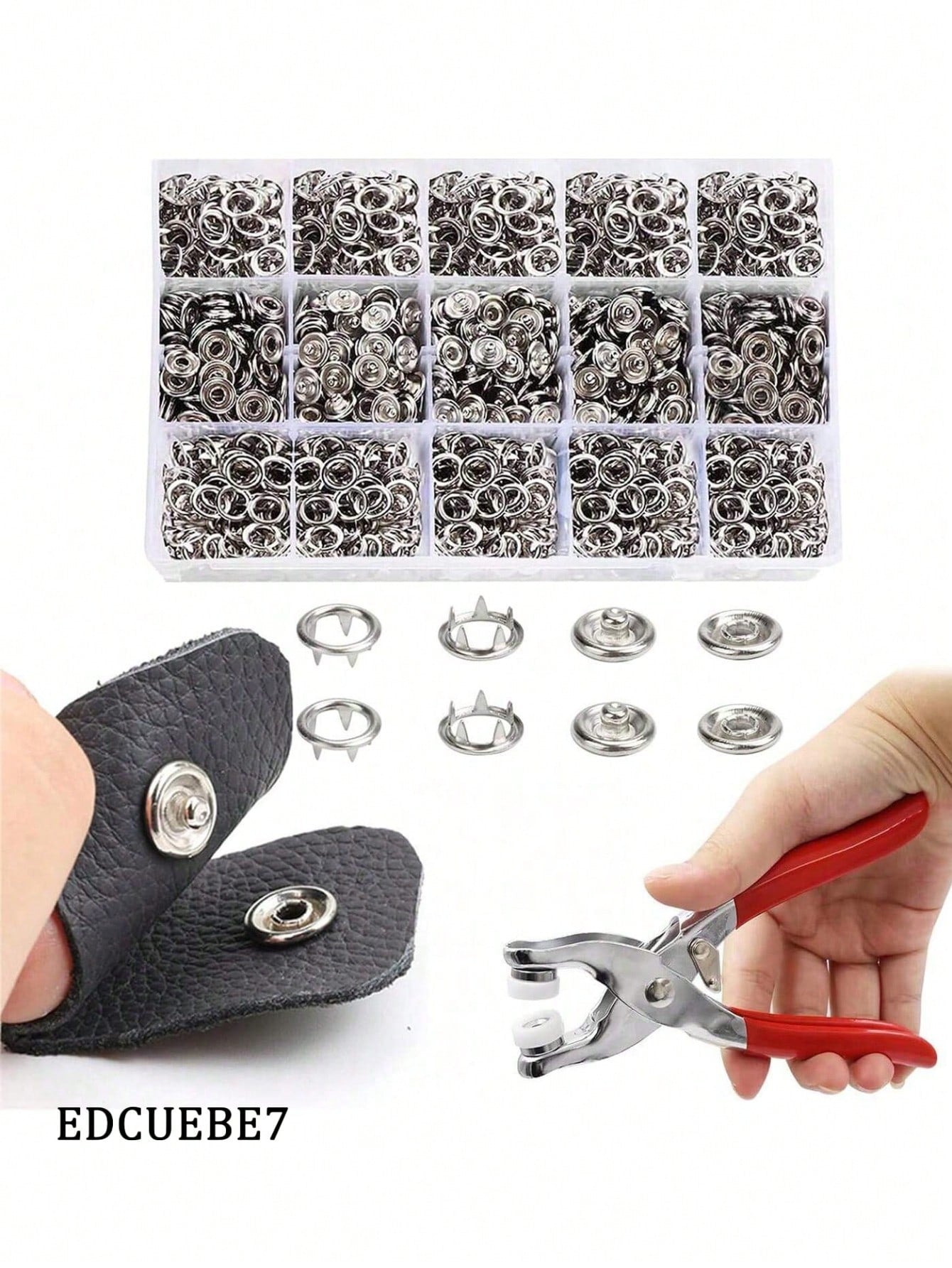 EDCUEBE7 400/800pcs Metal Snap Fasteners, 100/200 Sets Pliers Tools For Five-Claw Fasteners With Box, Fastener Clips Plier Tool For Clothes Leather Handmade Sewing