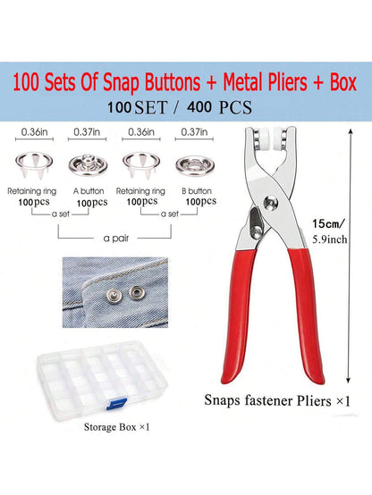 EDCUEBE7 400/800pcs Metal Snap Fasteners, 100/200 Sets Pliers Tools For Five-Claw Fasteners With Box, Fastener Clips Plier Tool For Clothes Leather Handmade Sewing