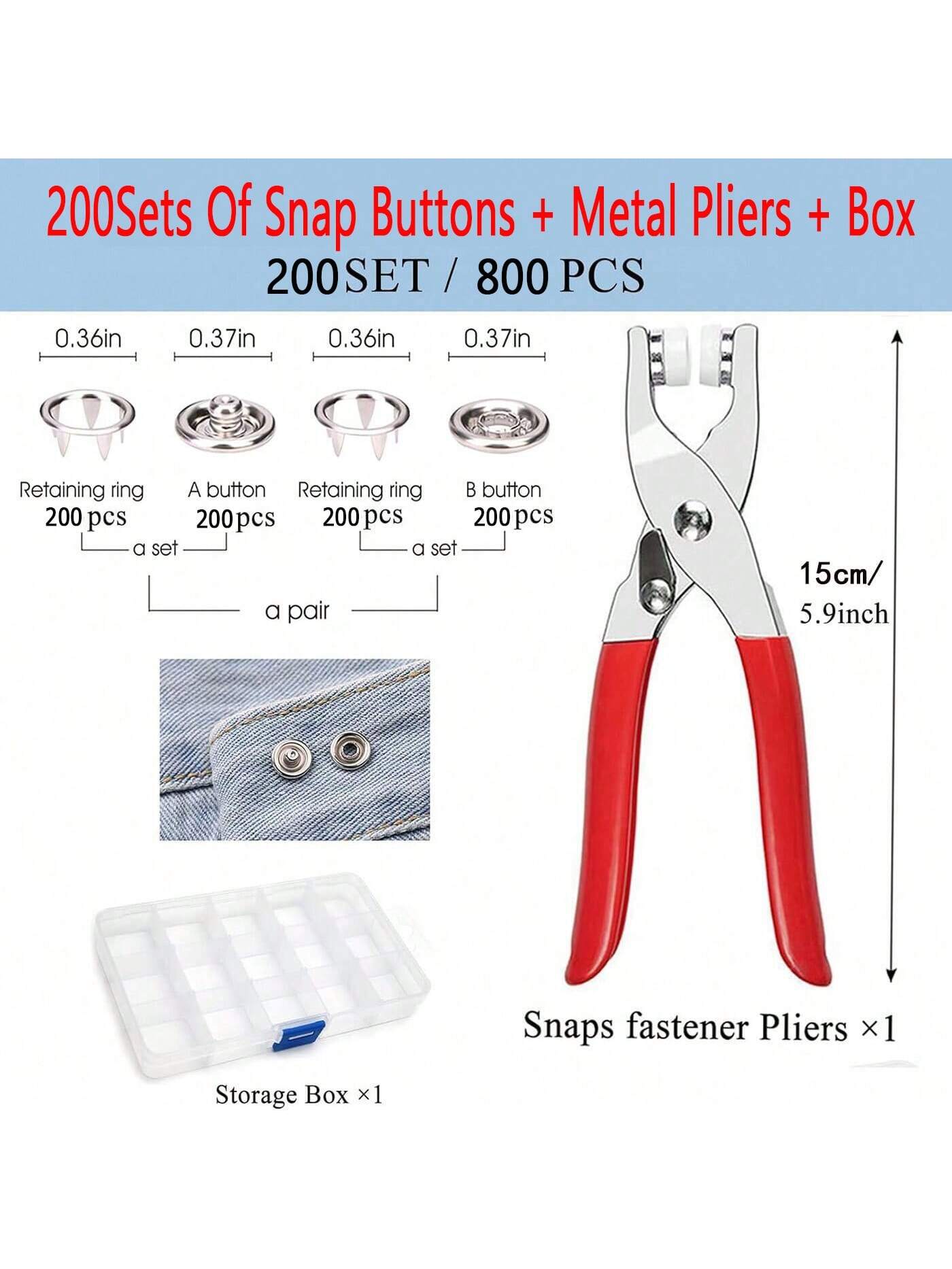 EDCUEBE7 400/800pcs Metal Snap Fasteners, 100/200 Sets Pliers Tools For Five-Claw Fasteners With Box, Fastener Clips Plier Tool For Clothes Leather Handmade Sewing