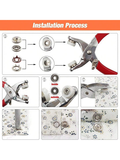 EDCUEBE7 400/800pcs Metal Snap Fasteners, 100/200 Sets Pliers Tools For Five-Claw Fasteners With Box, Fastener Clips Plier Tool For Clothes Leather Handmade Sewing