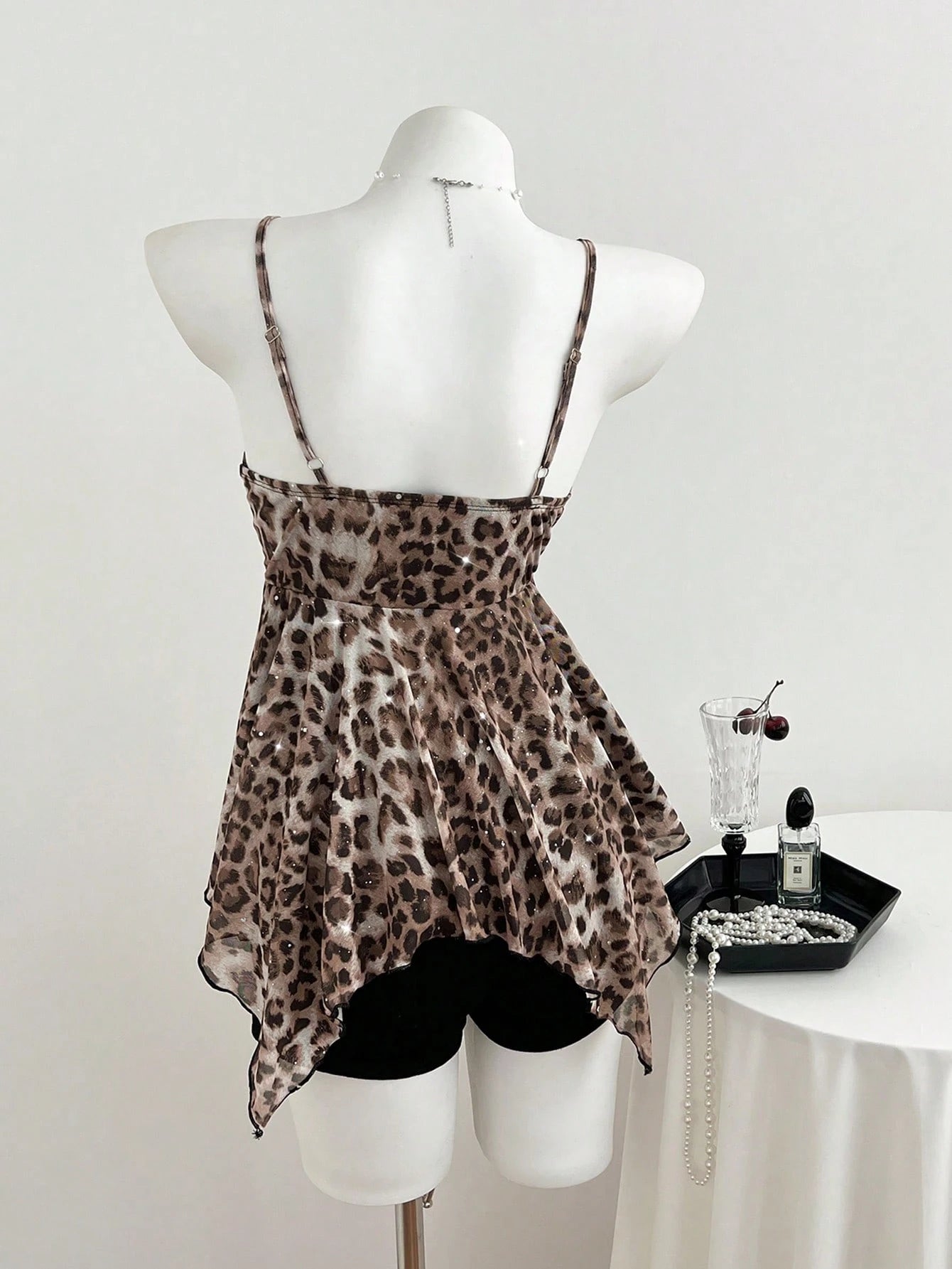 Elamini Yk2 Leopard Print Lace Trim Asymmetric Hem Women Tank Top