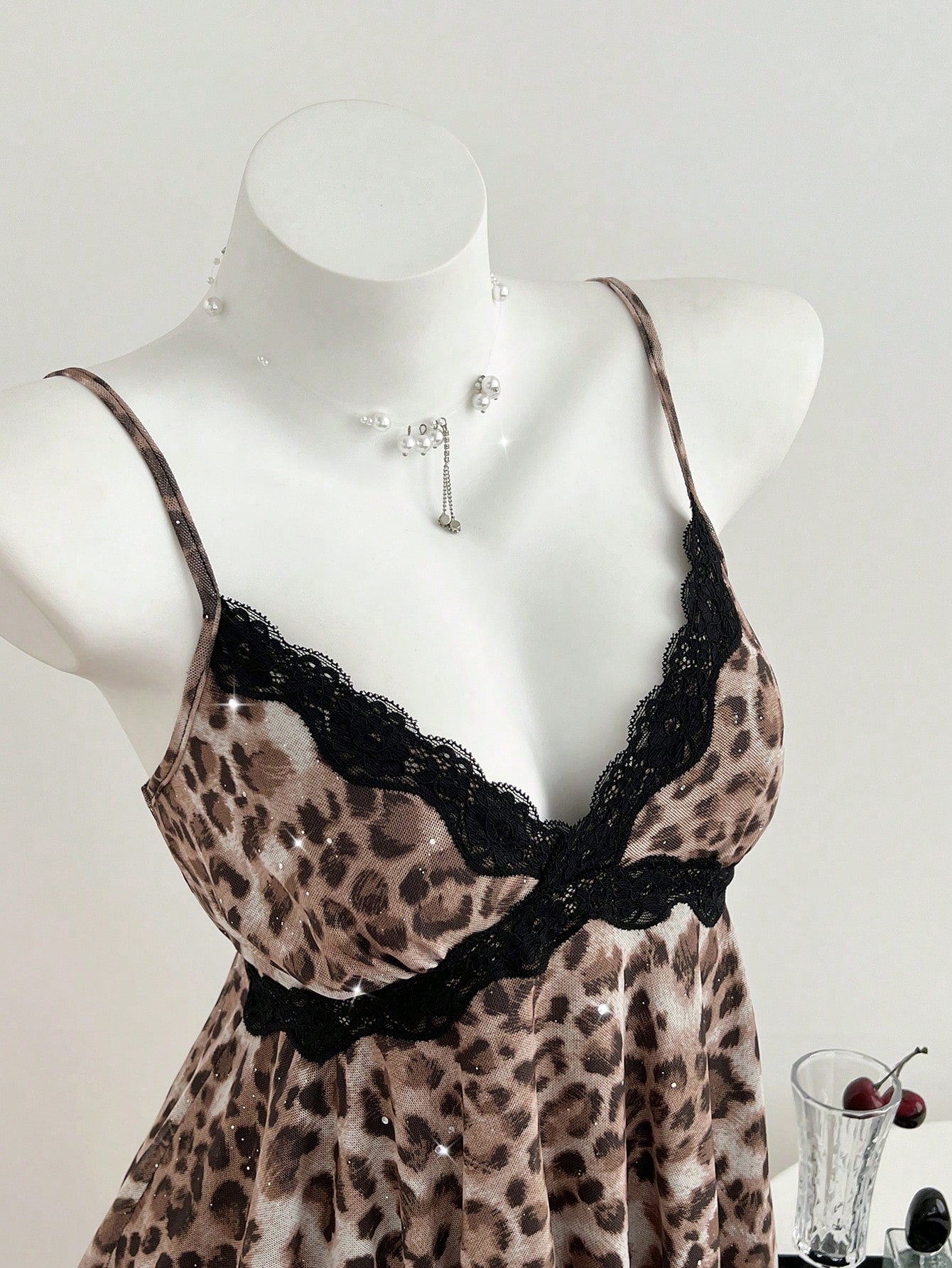 Elamini Yk2 Leopard Print Lace Trim Asymmetric Hem Women Tank Top