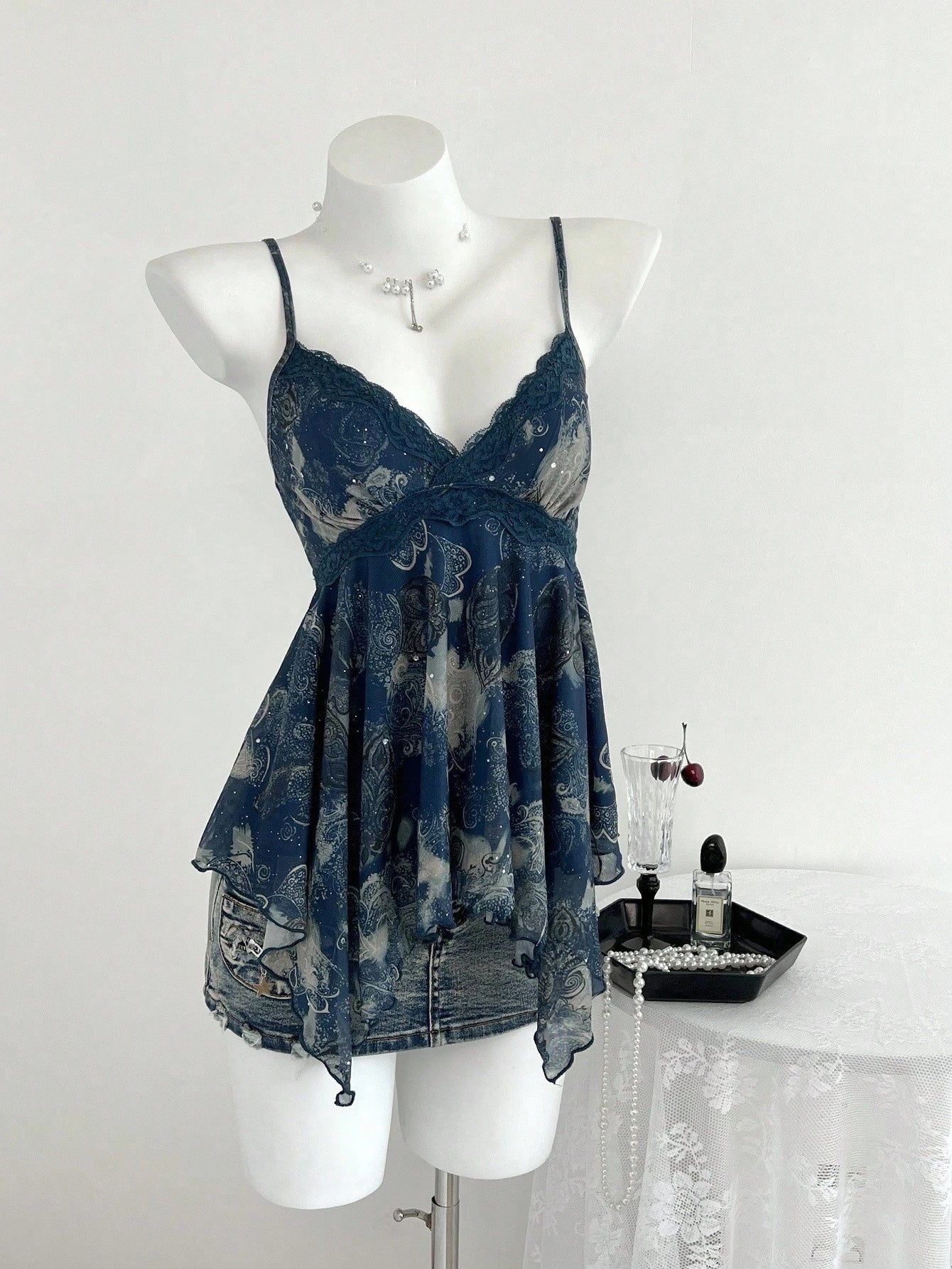 Elamini Yk2 Leopard Print Lace Trim Asymmetric Hem Women Tank Top