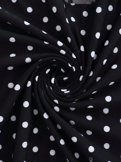 Elaquor Plus Size Polka Dot Print Ruffle Trim Casual Short Sleeve Swimsuit Dress Elegant Vacation Swimsuit For Women Casual Going Out Swimsuit For Women
