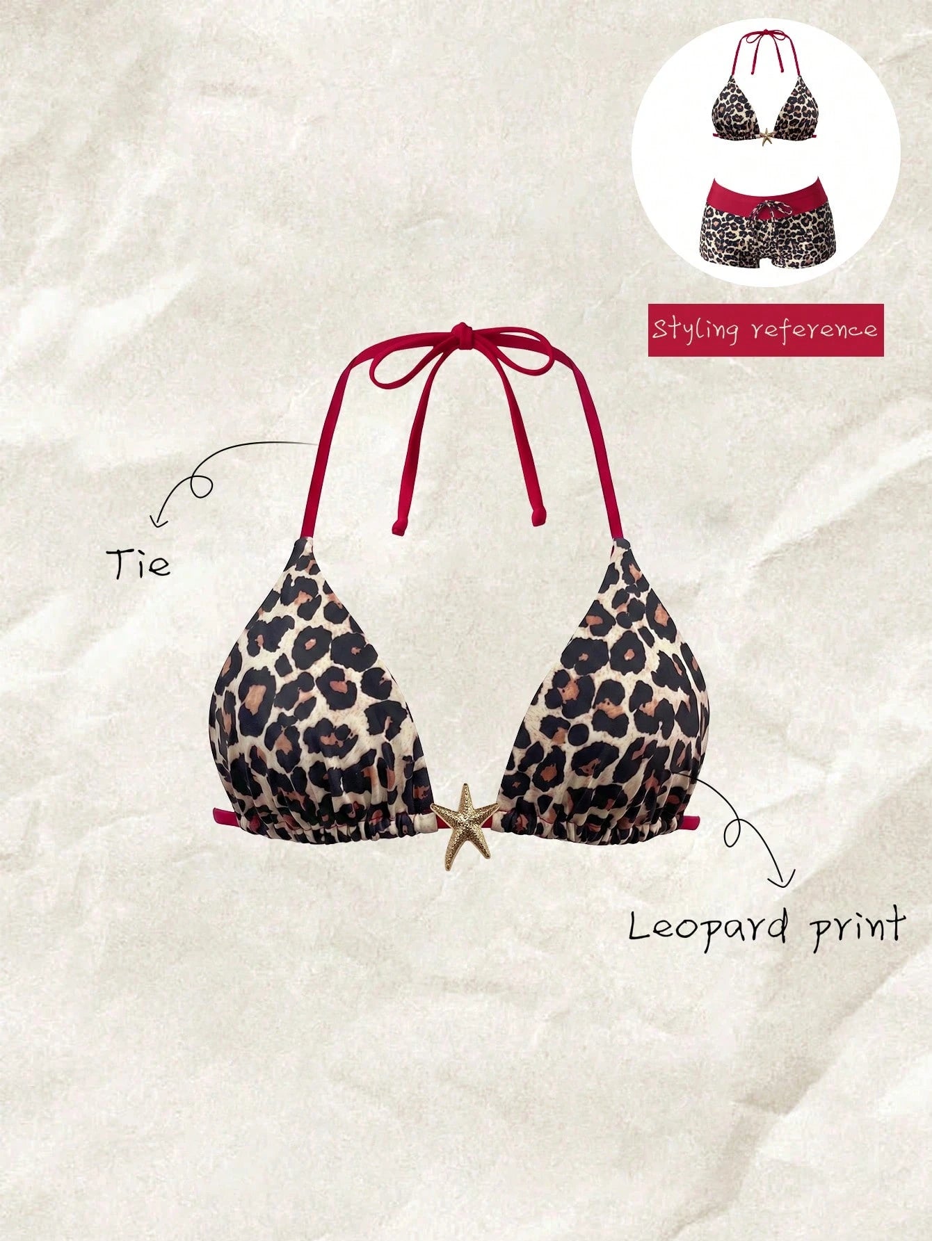 Elavelle Women's Spring/Summer Random Print Halter Bikini Top
