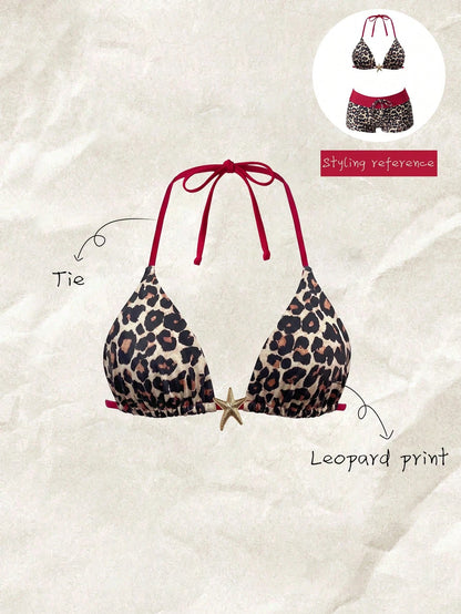 Elavelle Women's Spring/Summer Random Print Halter Bikini Top
