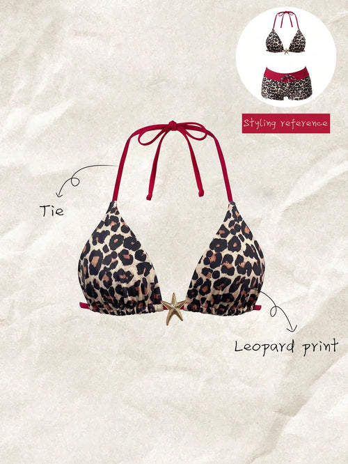 Elavelle Women's Spring/Summer Random Print Halter Bikini Top