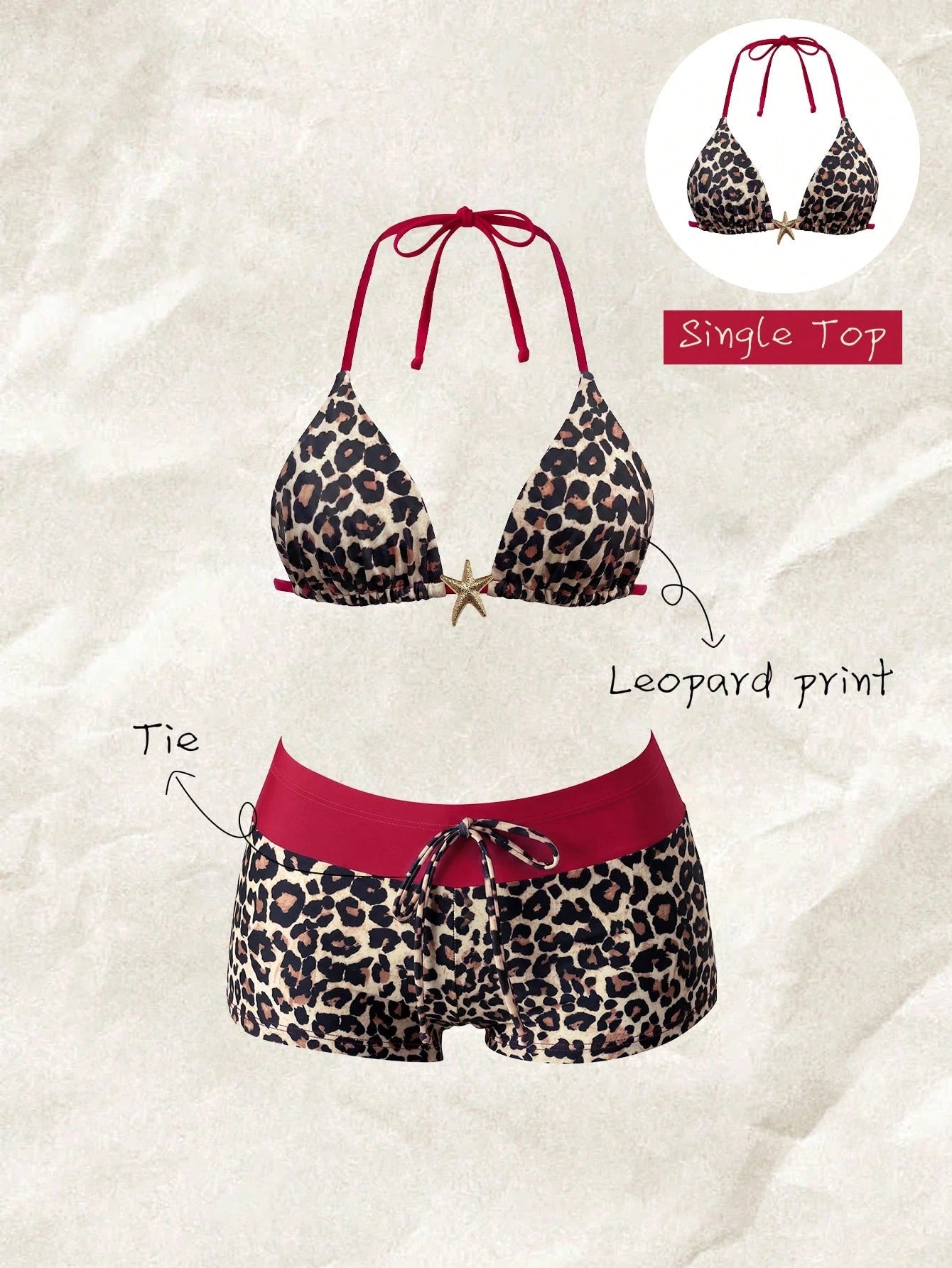 Elavelle Women's Spring/Summer Random Print Halter Bikini Top