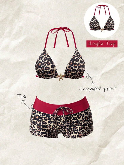 Elavelle Women's Spring/Summer Random Print Halter Bikini Top