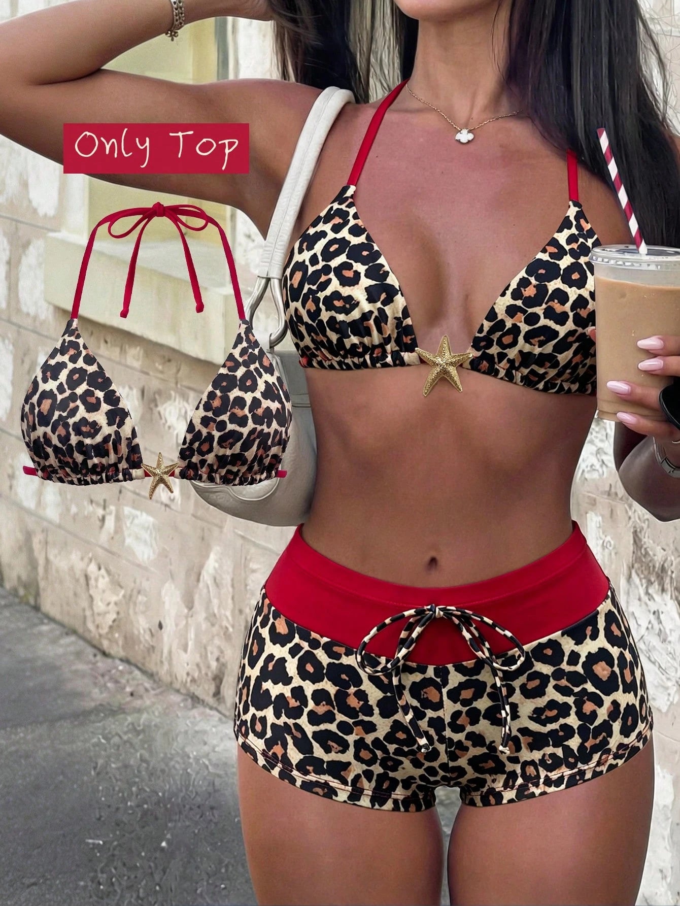 Elavelle Women's Spring/Summer Random Print Halter Bikini Top