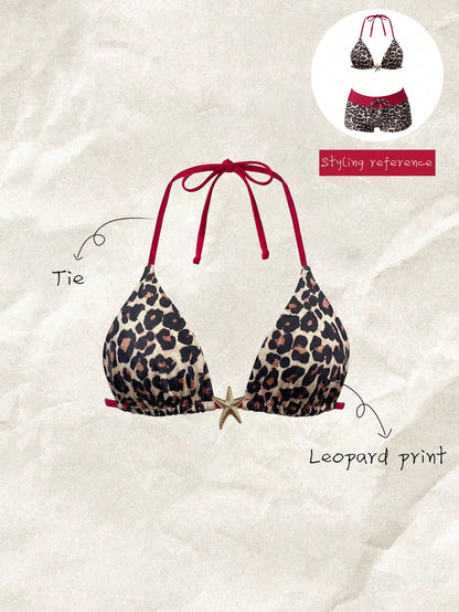 Elavelle Women's Spring/Summer Random Print Halter Bikini Top