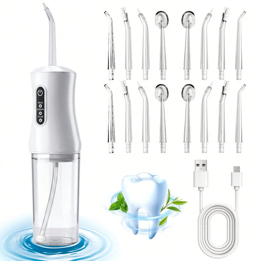 Electric Flosser With 4 Interchangeable Tips To Remove Plaque, Stains, And Tartar; Easy To Use And Helps Maintain Oral Hygiene; Rechargeable, Portable Oral Irrigator Suitable For Travel And Home Use.