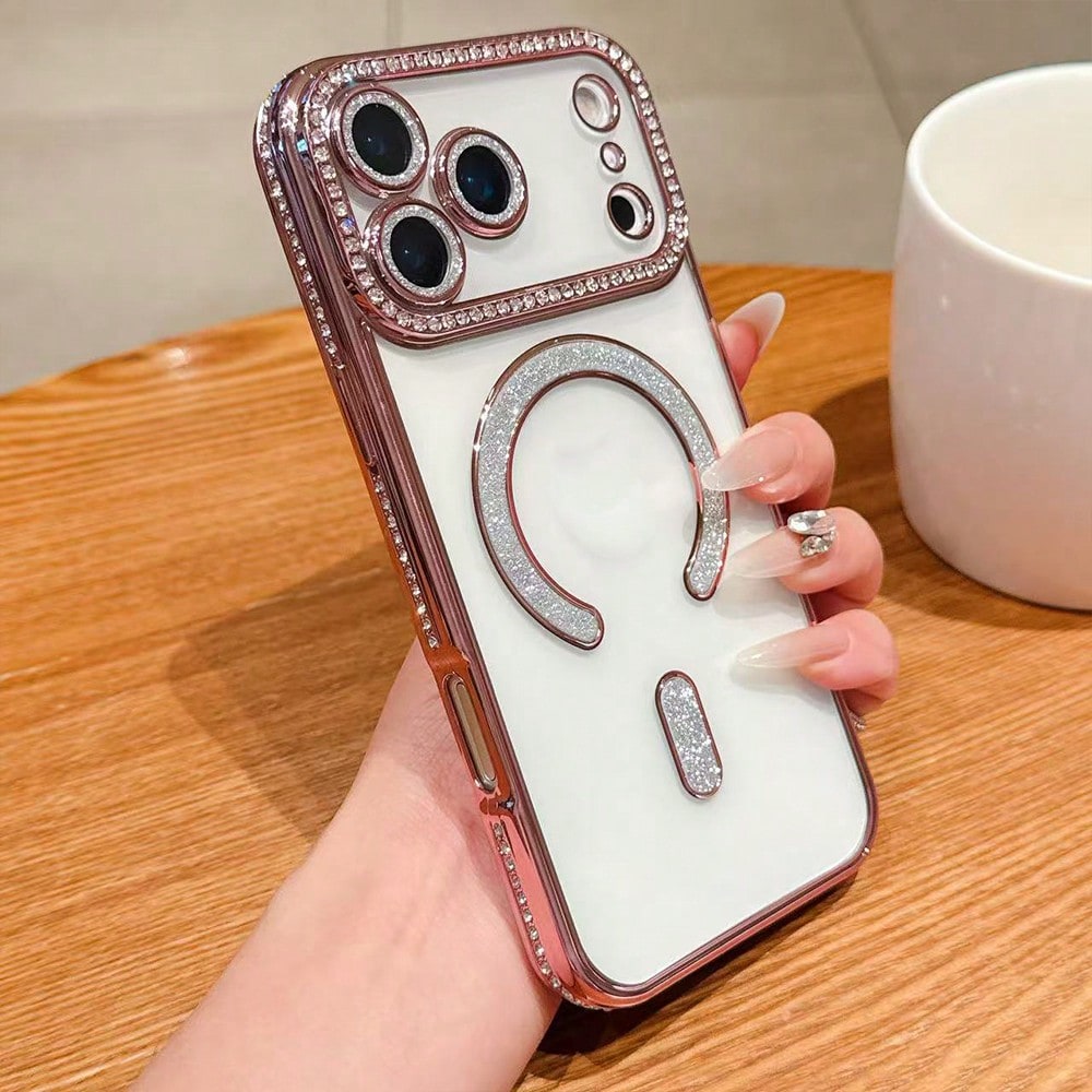 Electroplated Glitter Rhinestone Magnetic Wireless Charging Phone Case, Compatible With IPhone 17 Pro Max 17 Pro Air 17, 11-17 Series Soft Shell
