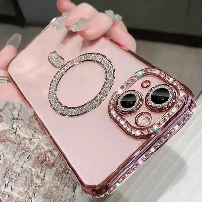 Electroplated Glitter Rhinestone Magnetic Wireless Charging Phone Case, Compatible With IPhone 17 Pro Max 17 Pro Air 17, 11-17 Series Soft Shell