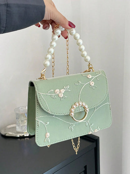 Elegant Chain Crossbody Bag, Sturdy Y2K Mint Green Women's Bag, Chic Small Embroidered Box Bag, Evening Party, Bridesmaids Gifts, Daily Travel Use.