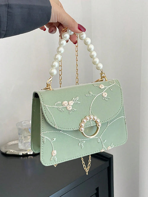 Elegant Chain Crossbody Bag, Sturdy Y2K Mint Green Women's Bag, Chic Small Embroidered Box Bag, Evening Party, Bridesmaids Gifts, Daily Travel Use.