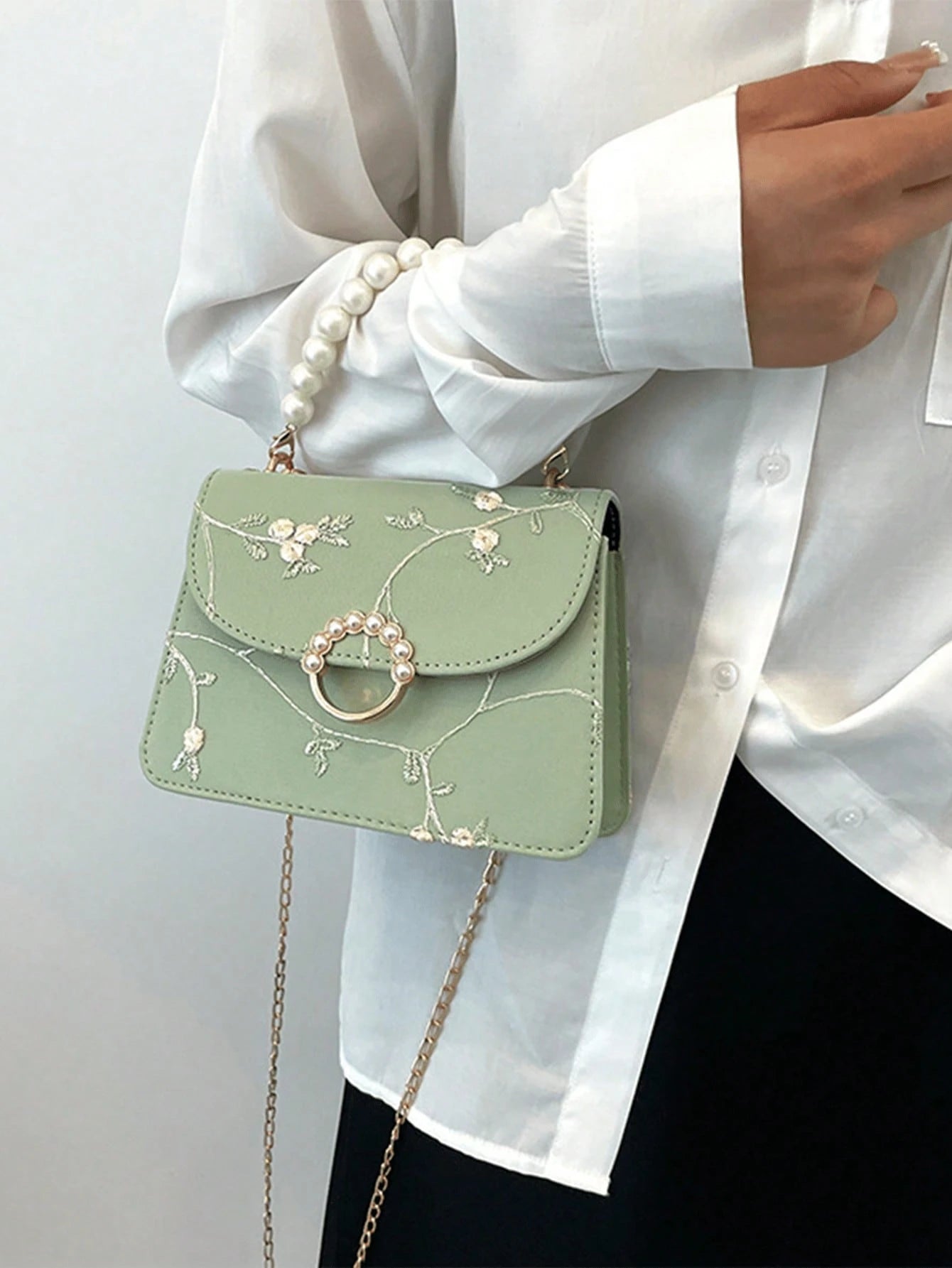 Elegant Chain Crossbody Bag, Sturdy Y2K Mint Green Women's Bag, Chic Small Embroidered Box Bag, Evening Party, Bridesmaids Gifts, Daily Travel Use.