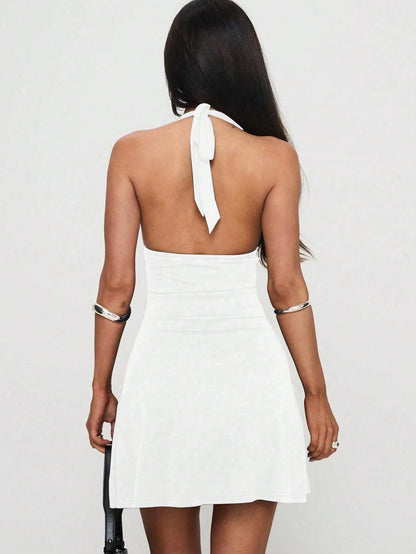 Elegant & Fashionable Deep V-Neck Sleeveless Mini Dress, New Arrival For Summer White