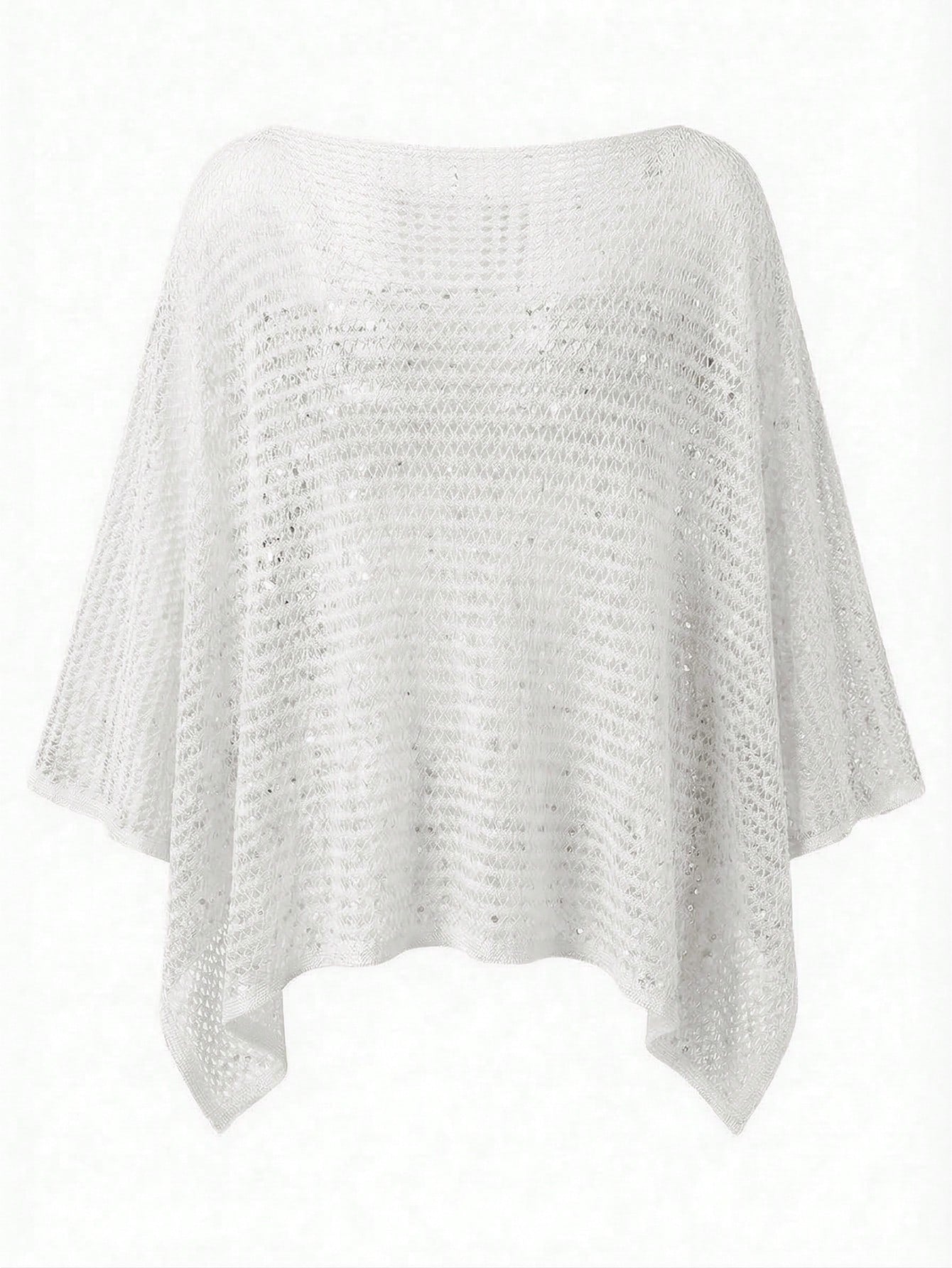 Elegant Women's Spring/Summer Fashion Daily Casual Holiday Beach Vacation Pink Knitted Hollow Sequin Boat Neck Solid Color Semi Transparent Hooded Top White