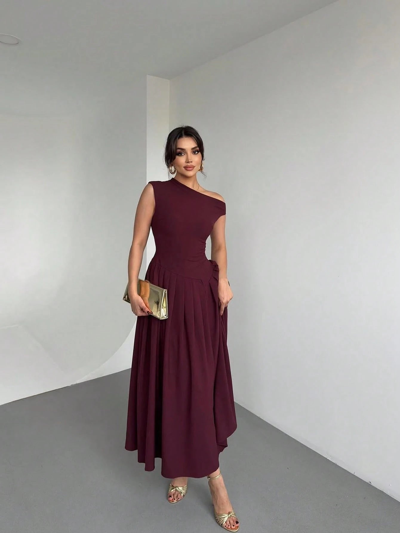 Elegant Women's Square Neck Ruffle Skirt Dress, Bachelorette Party Summer Brown