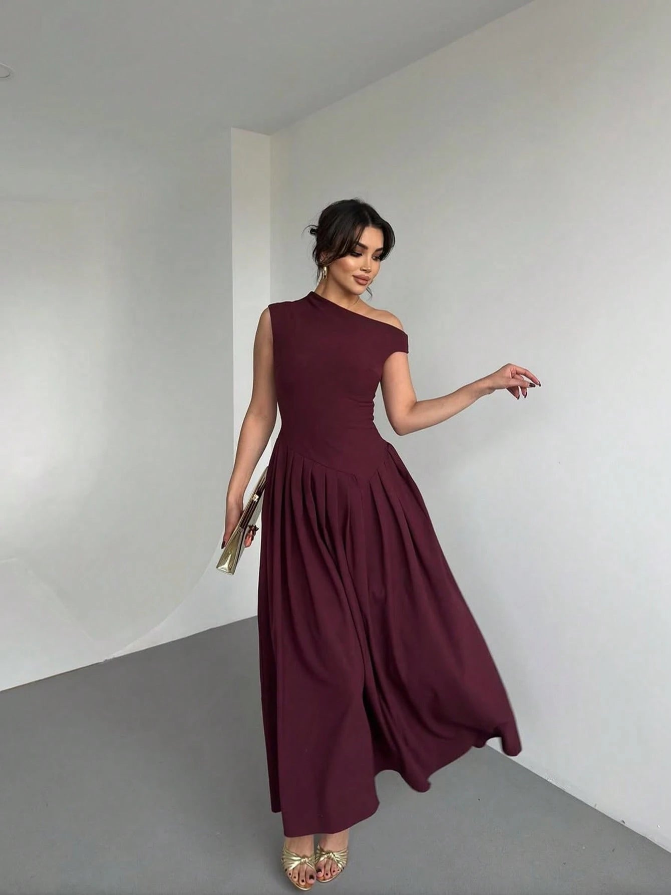 Elegant Women's Square Neck Ruffle Skirt Dress, Bachelorette Party Summer Brown