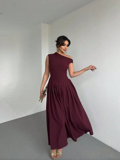 Elegant Women's Square Neck Ruffle Skirt Dress, Bachelorette Party Summer Brown