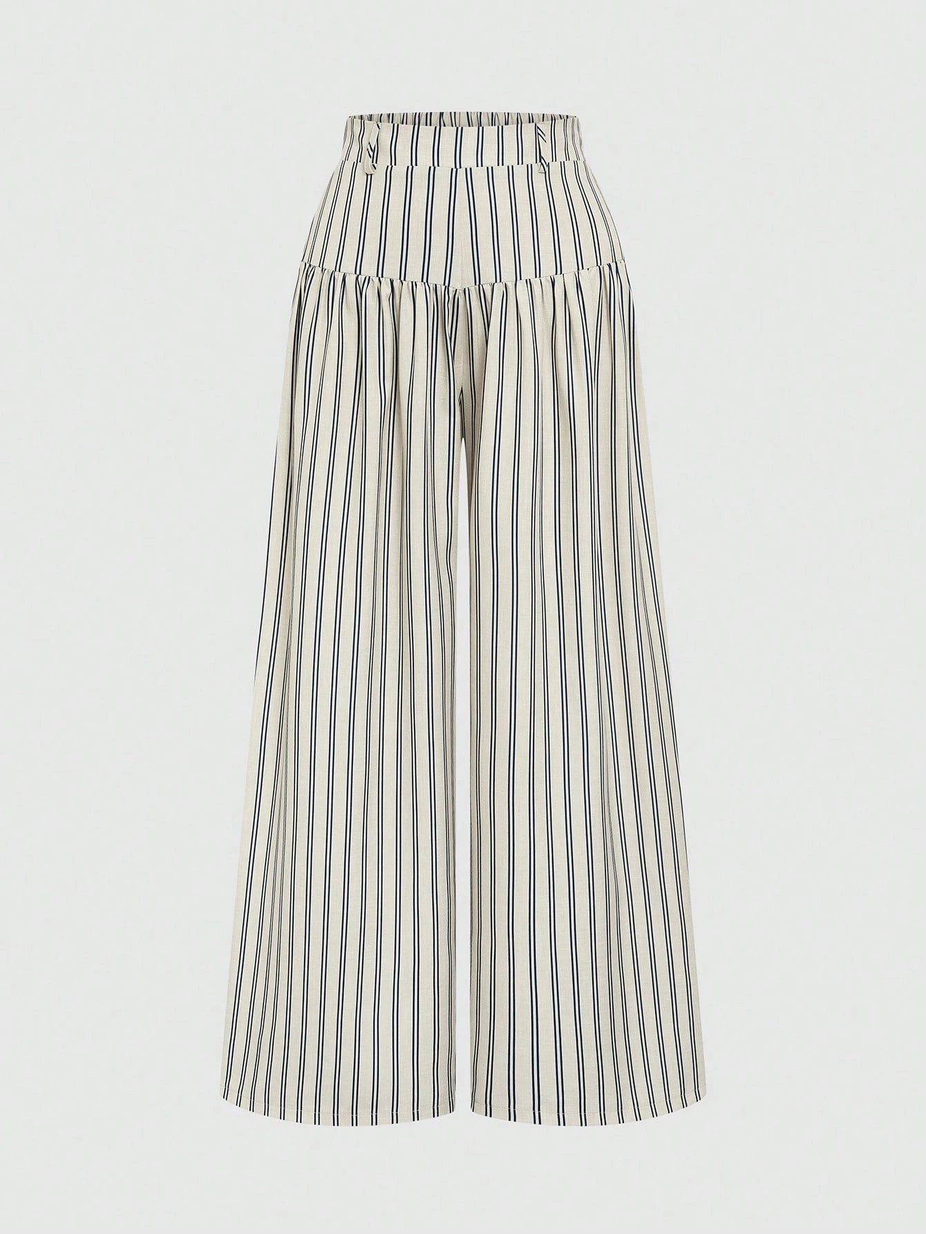 Elenzga French Style Drapey Wide Leg Pants, Slimming Striped Elegant Casual Commute Long Pants For Women