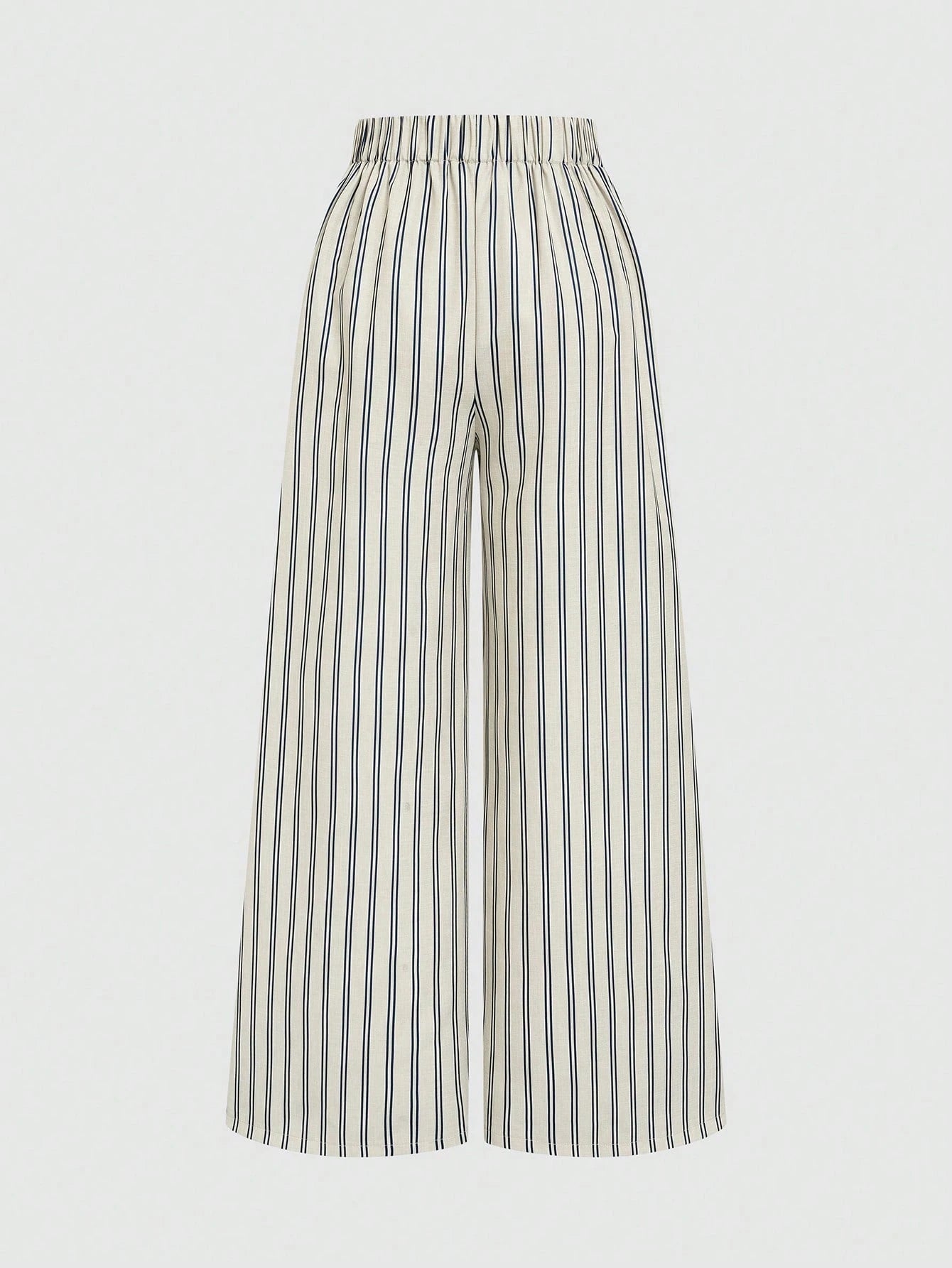 Elenzga French Style Drapey Wide Leg Pants, Slimming Striped Elegant Casual Commute Long Pants For Women