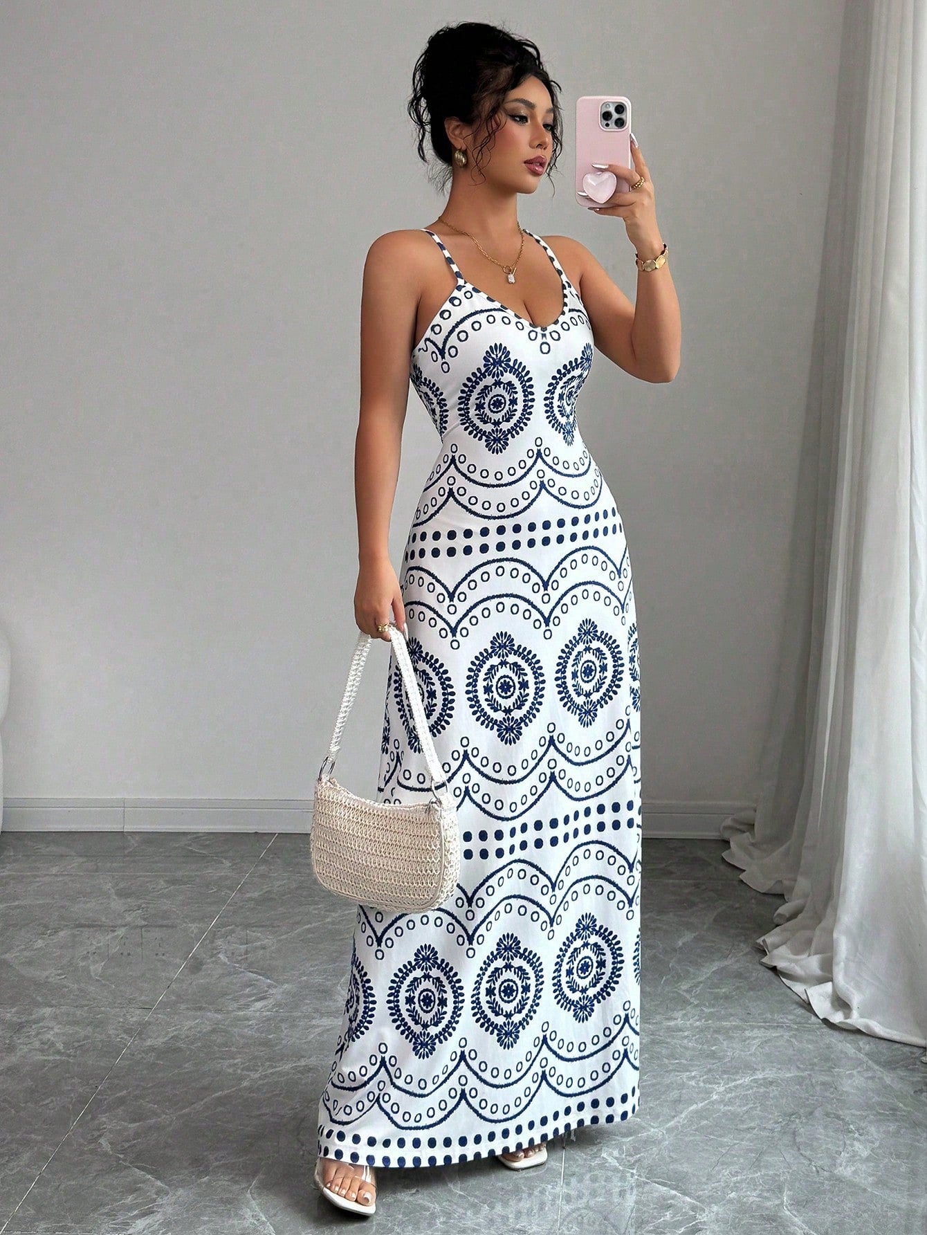 Elenzga Women's Casual Vacation Paris Print Dress
