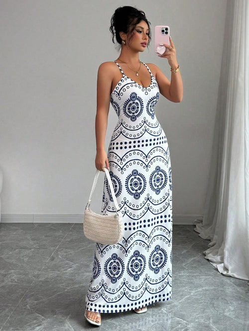 Elenzga Women's Casual Vacation Paris Print Dress