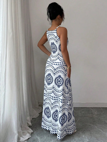 Elenzga Women's Casual Vacation Paris Print Dress