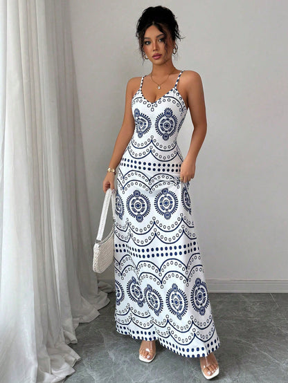 Elenzga Women's Casual Vacation Paris Print Dress