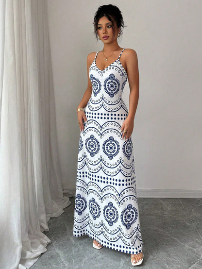 Elenzga Women's Casual Vacation Paris Print Dress