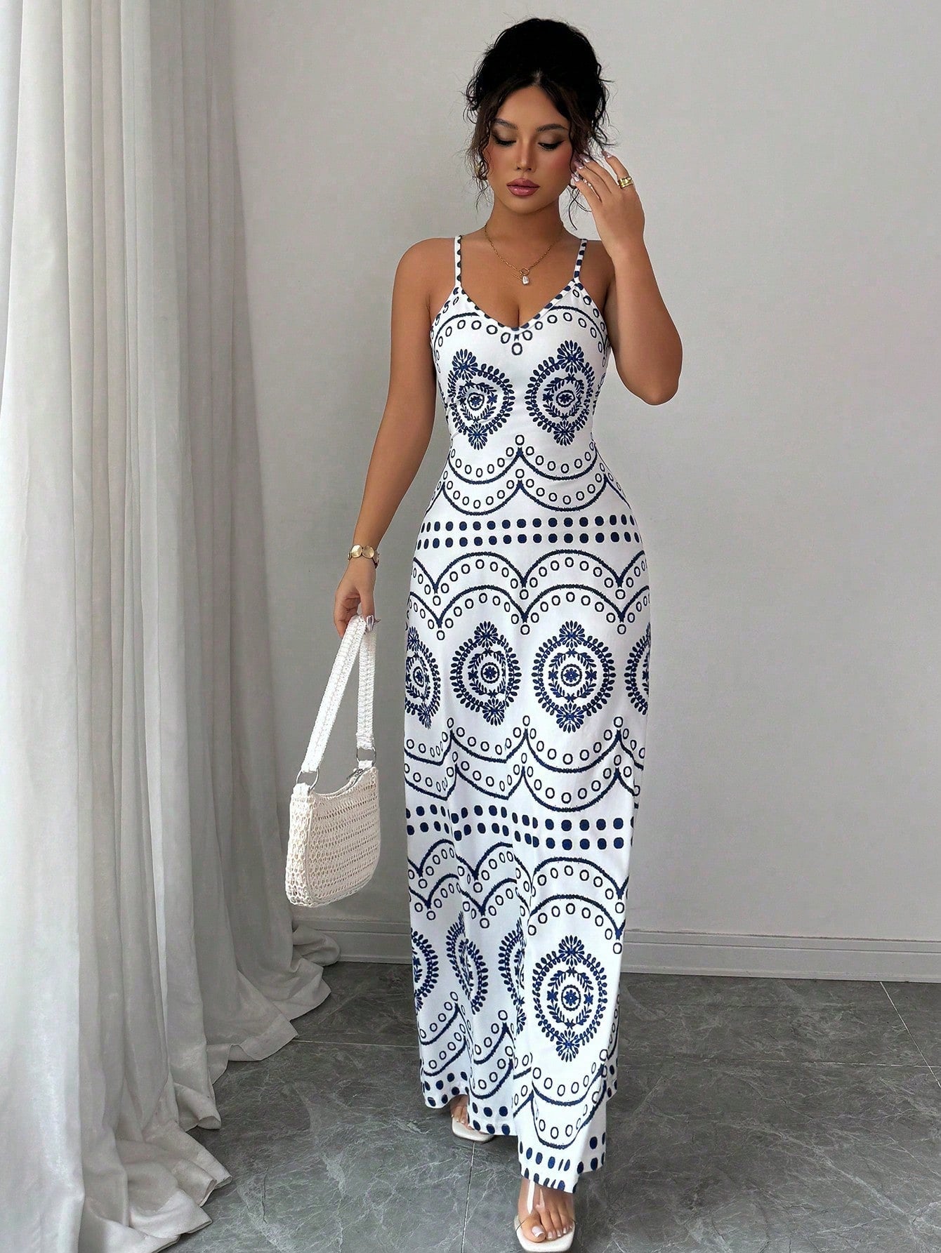 Elenzga Women's Casual Vacation Paris Print Dress