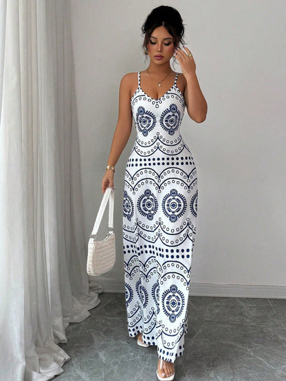 Elenzga Women's Casual Vacation Paris Print Dress