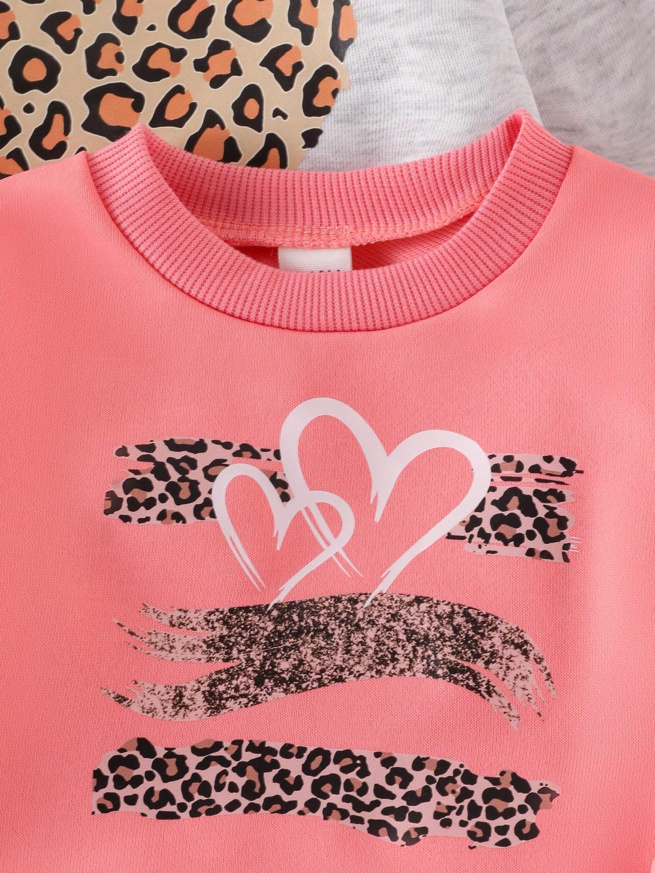 Elladie kids 3pcs Baby/Toddler Heart Print Sweatshirt Set,Light Pink,Autumn,Cute Modest,Vacation,Back-To-School Knitted Round Neck Top And Pants Fashionable Outfit