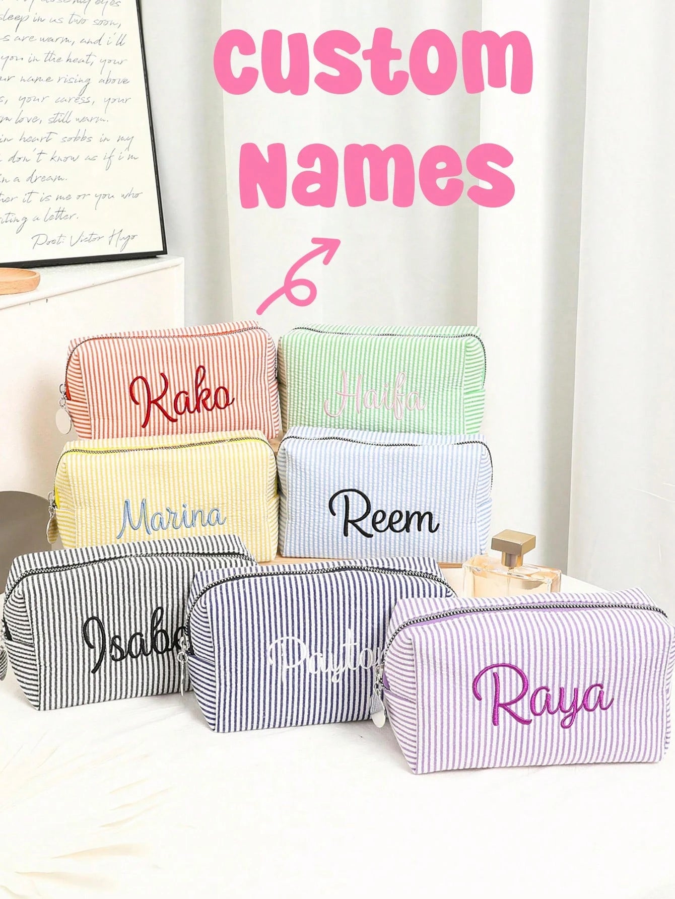 Embroidered Name Cosmetic Bag, Customized Corduroy Cosmetic Bag, Sanitary Napkin Storage Bag, Personalized Women's Gift, Travel Case, Toiletries, Sunscreen Bag, Bridesmaid Gift, Fall Decor, Mother's D