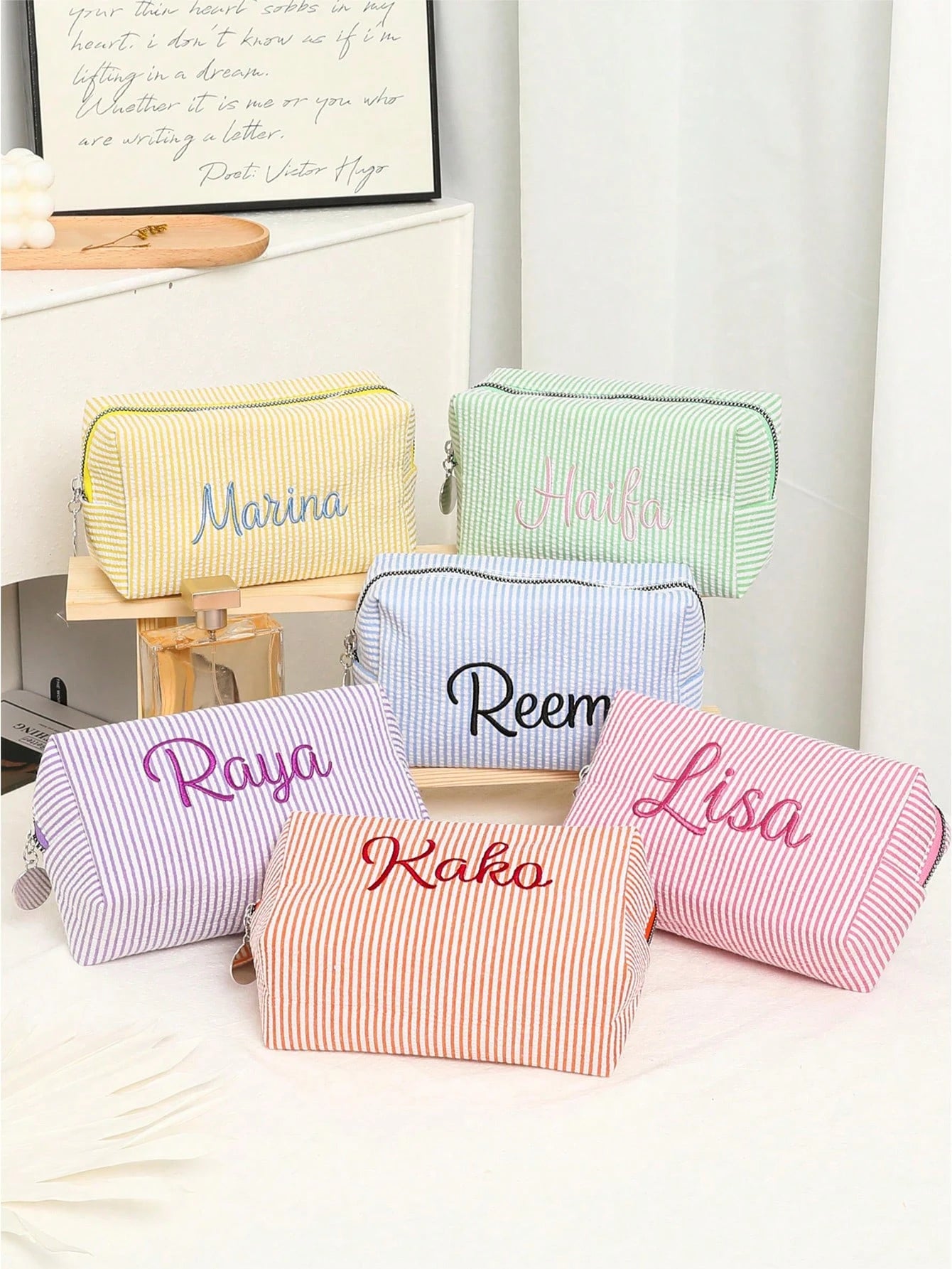 Embroidered Name Cosmetic Bag, Customized Corduroy Cosmetic Bag, Sanitary Napkin Storage Bag, Personalized Women's Gift, Travel Case, Toiletries, Sunscreen Bag, Bridesmaid Gift, Fall Decor, Mother's D