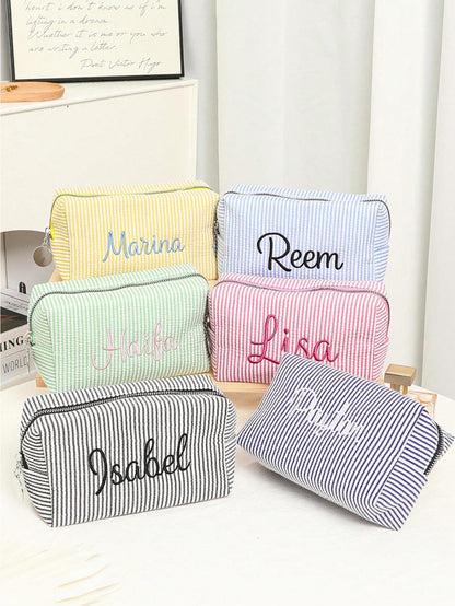 Embroidered Name Cosmetic Bag, Customized Corduroy Cosmetic Bag, Sanitary Napkin Storage Bag, Personalized Women's Gift, Travel Case, Toiletries, Sunscreen Bag, Bridesmaid Gift, Fall Decor, Mother's D