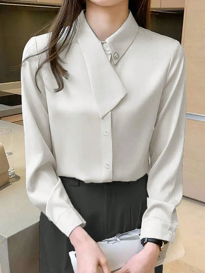 EMERY ROSE Asymmetrical Collar Versatile Elegant Women Commuter T-Shirt Fall Cloth For Women