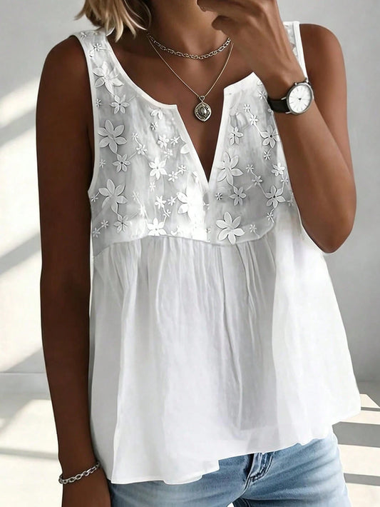 EMERY ROSE Plus Size Summer Casual Floral Decor Notched Neck Camisole