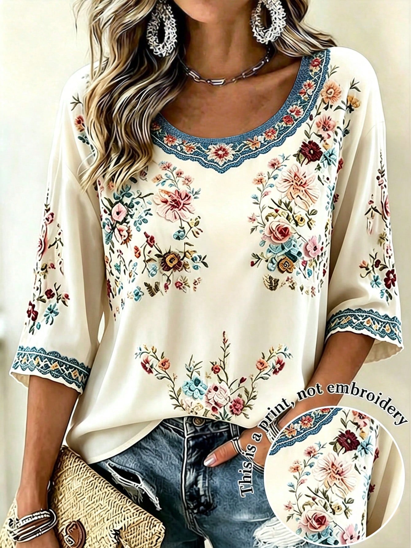 EMERY ROSE Plus Size Women Casual Top With Floral Print For, For Everyday Wear