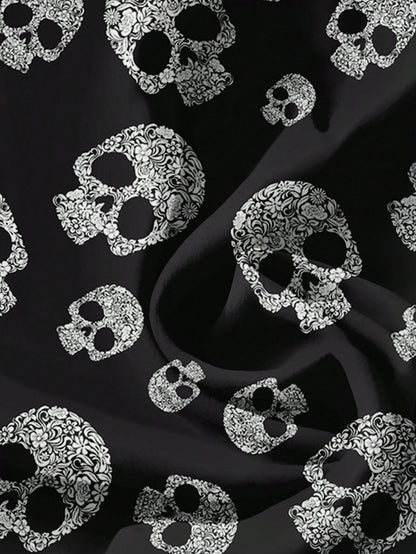 EMERY ROSE Plus Size Women's Halloween Skull Pattern Loose Shirt,V-Neck Flying Sleeves Black And White Summer Goth Everyday Chic Blouse,Casual Vacation Tops Fall