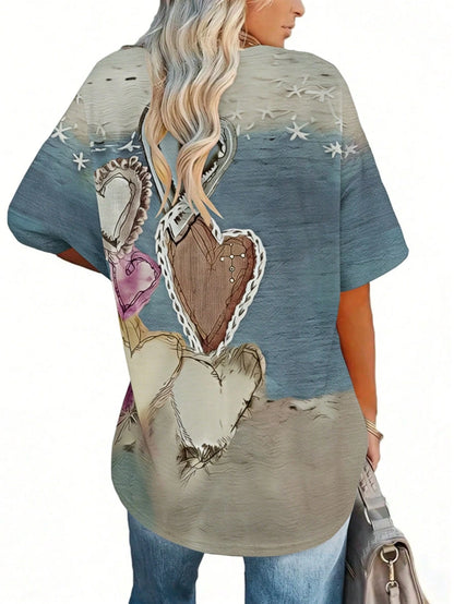EMERY ROSE Plus Size Women's Lace Patchwork Round Neck Loose T-Shirt