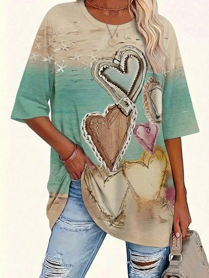 EMERY ROSE Plus Size Women's Lace Patchwork Round Neck Loose T-Shirt