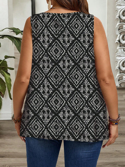 EMERY ROSE Plus Size Women's Patchwork Print Fold Pleated Cami Top, Summer Boho Vacation Holiday, Casual, Country Festival Style