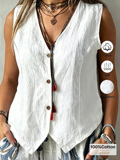 EMERY ROSE Plus Size Women Solid Color Single-Breasted Casual Vest Shirt